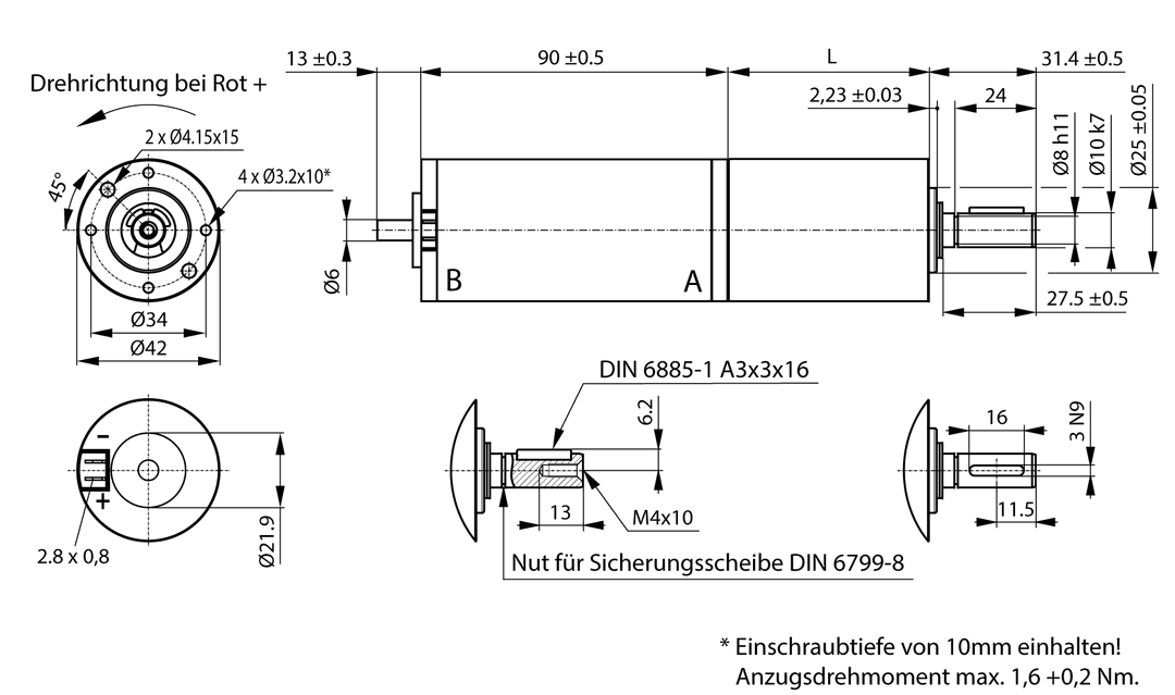 Planetary small geared motor SFP 3 with DC-motor 24V i=422:1 idle speed 8,5 1/min. nominal torque 5 Nm