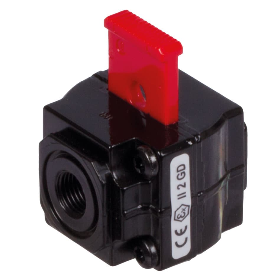 3/2-way shut off valve, manual switching port G1/4