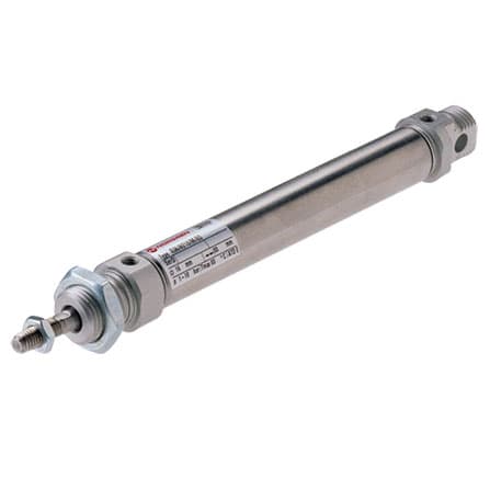 Double-acting round cylinder in accordance with ISO 6432 with magnetic piston, cylinder diameter 10mm, travel 25mm