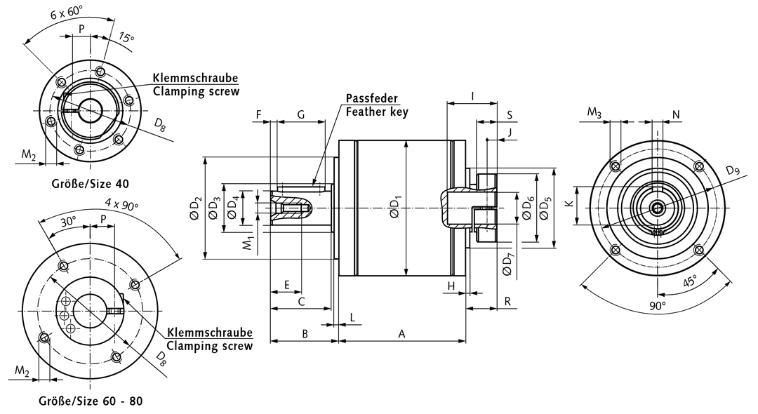Planetary gearbox MPS size 60 ratio i=56 2-stage