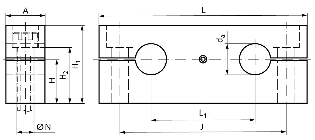 Double shaft block GWD-1 ISO series 1 for shaft diameter 30mm