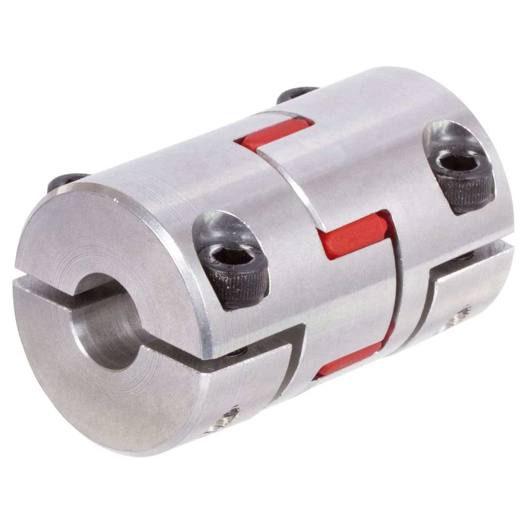 Elastic coupling RNH with half shell clamps backlash-free size 19 prebore 5mm (no H7) outer diameter 40mm overall length 66mm insert 98° shore red