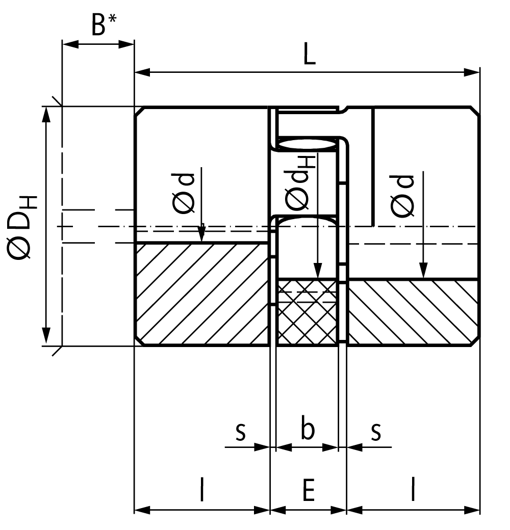 Elastic coupling RNI stainless steel 1.4305 size 48 max. torque 620Nm nominal torque 310Nm outer diameter 95mm length 140mm no bore