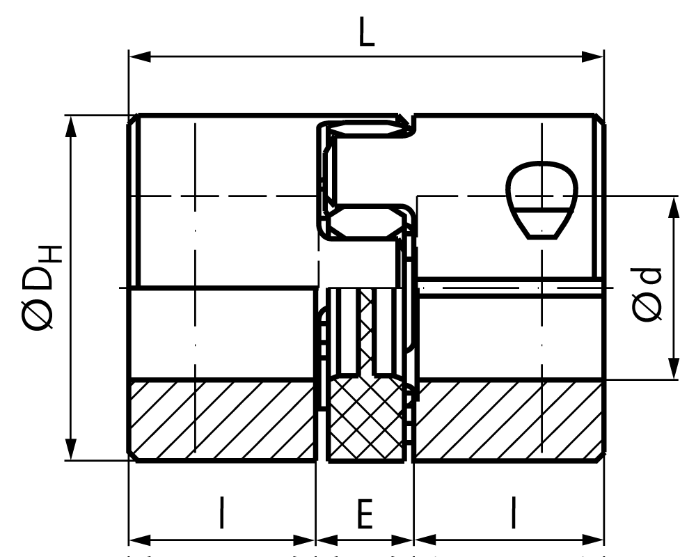 Elastic coupling RNK with clamp hubs backlash-free size 19 boreholes 14mm outer diameter 40mm overall length 66mm insert 98° shore red