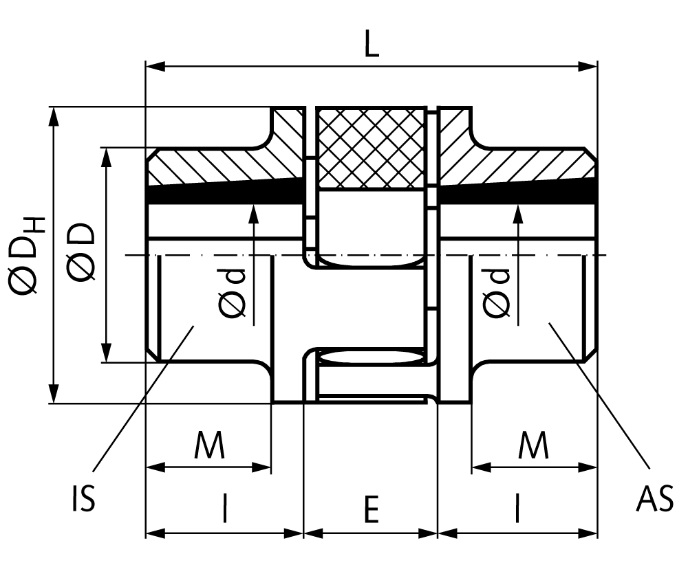 Elastic coupling hub RNT size 28 type IS for taper bush 1108