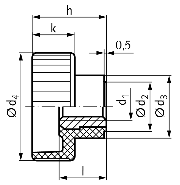 Hollow knurled nut 420 M5 bush steel zinc plated