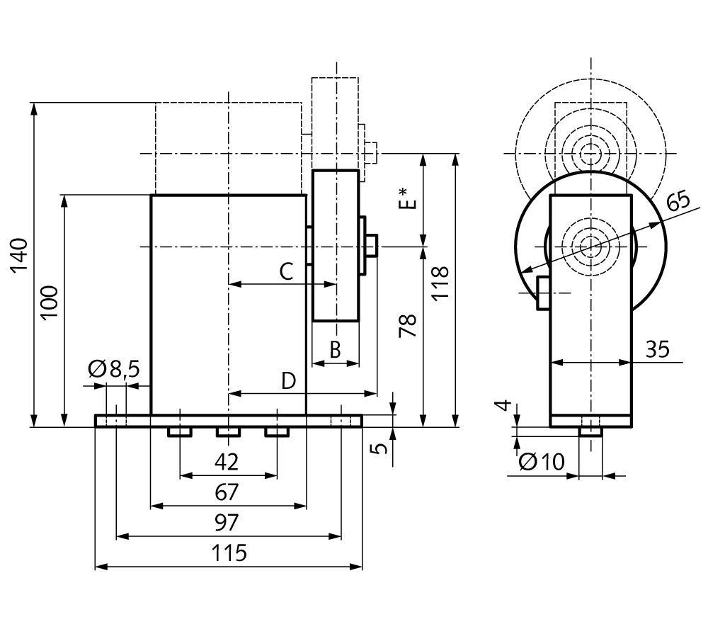 Belt tensioner SPANN-BOX® size 1 type SR-S high tensioning force roller-Ø 65mm (cylindrical) roller width 20mm