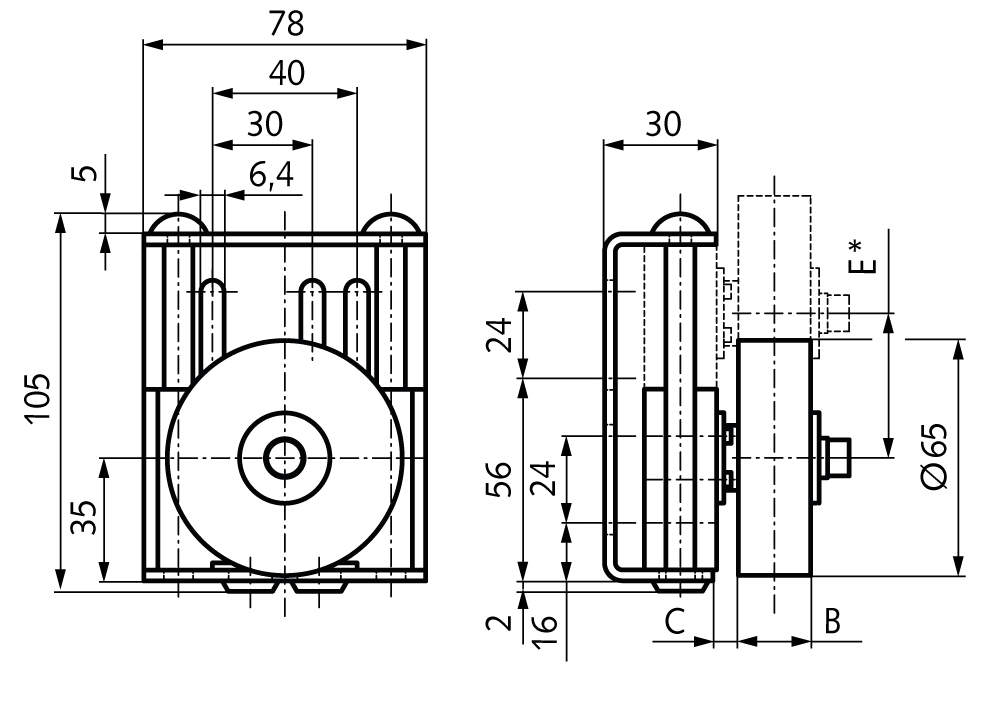 Belt tensioner SPANN-BOY® TS Roller-Ø 65mm Roller width 20mm