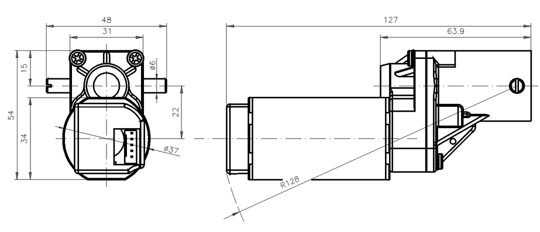 Linear drive SFL with DC-motor operating voltage 12V-24V nominal lifting force 400N without Hall-IC