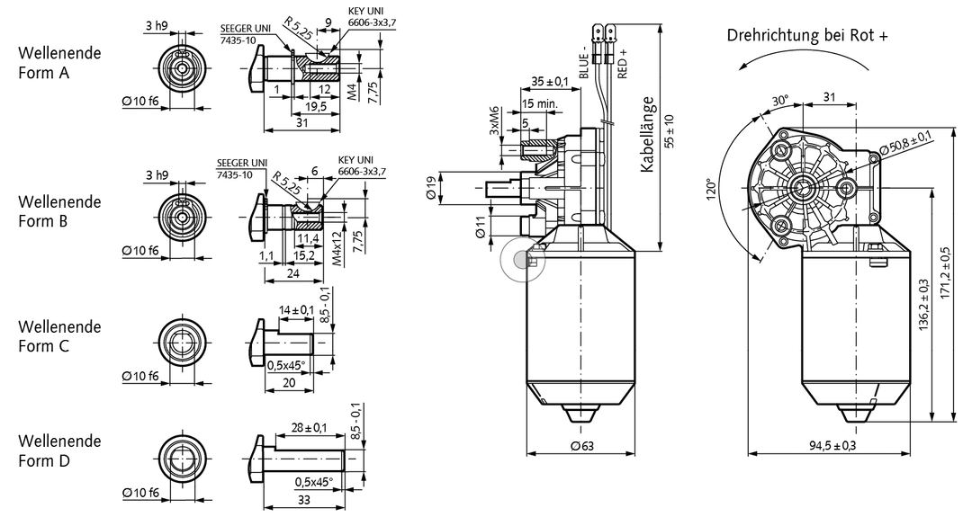 Miniature worm gear motor SFS Gr. 3 with DC-motor 24V i=41:4 idle speed 580 /min