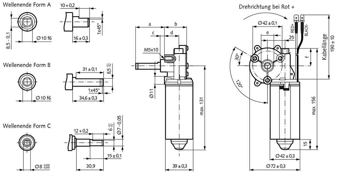 Miniature worm gear motor SFS Gr. 2 with DC-motor 24V i=62:1 idle speed 50 /min