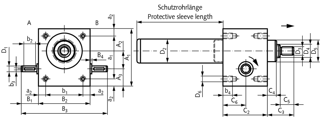 Worm gear screw jack NPT size 1 type B basic gearbox without spindle for spindle Tr.18×4 (For operating instructions please visit the download area of our website www.maedler.de)