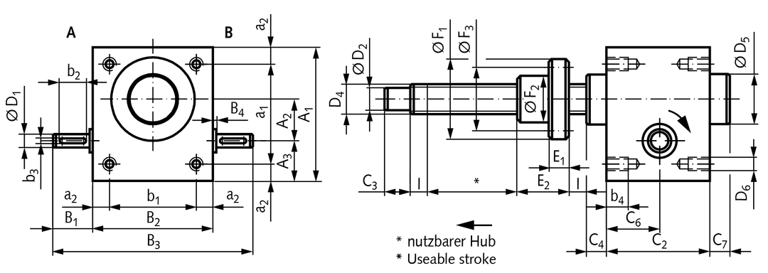 Worm gear screw jack NPT size 3 type C basic gearbox without spindle for spindle Tr.30×6 (For operating instructions please visit the download area of our website www.maedler.de)