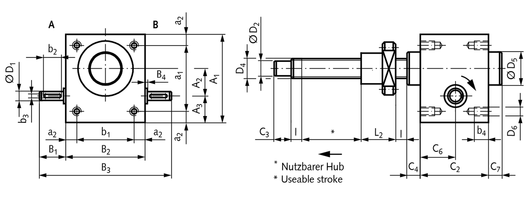 Worm gear screw jack NPK size 4 version C basic gearbox without spindle for spindle KGT 40×5 (For operating instructions please visit the download area of our website www.maedler.de)