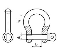 Shackle, curved commercial version without CE marking forged steel, zinc-plated nominal size 19 mm