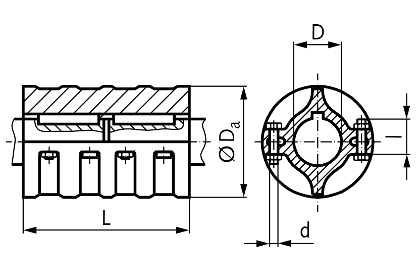 Clamp coupling (boc coupling) DIN 115 both sides bore 55mm with keyway material cast iron