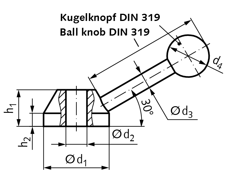 Control lever 223 St diameter 32mm ball knob made from plastic