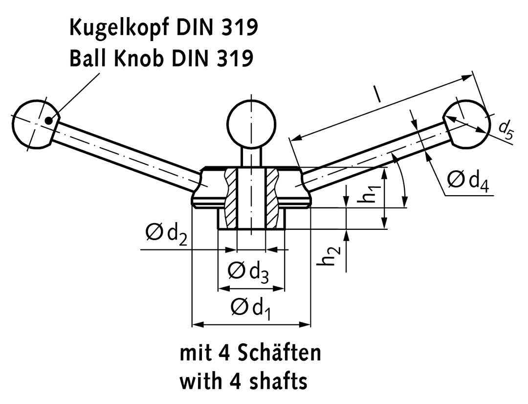 Turret lever 2130 St hub diameter 65mm ball knob made from plastic