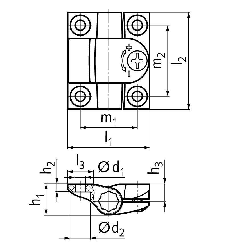 Hinge M233 plastic, with adjustable friction, 57x64mm