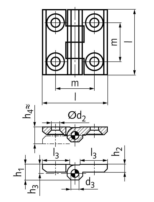 Hinge M237 Aluminium, type A, 30x30mm