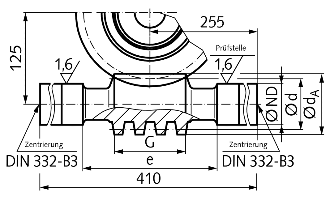 Precision worm shaft centre distance 125mm i=62 single-thread