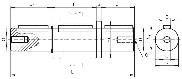Output shaft double-sided for Worm gear unit H/I size 40 diameter 18mm overall length 161mm