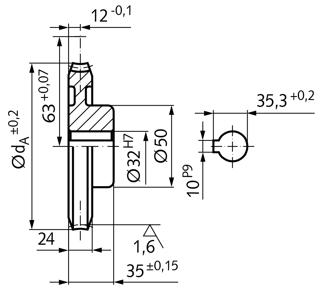 Precision worm wheel centre distance 63mm i=12 36 teeth