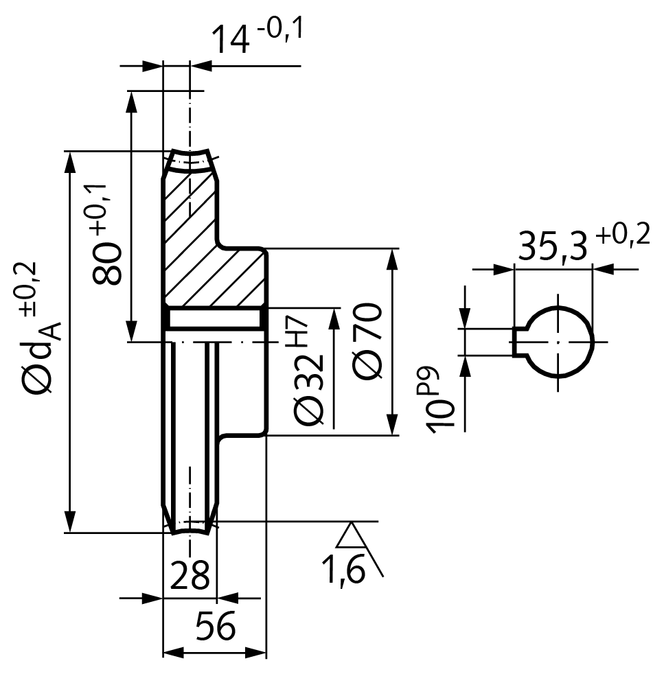 Precision worm wheel centre distance 80mm i=20 40 teeth