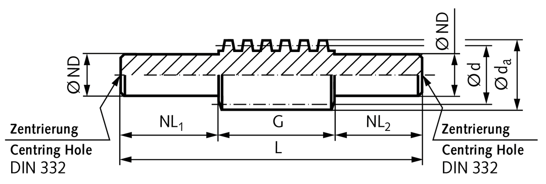 Worm shaft made of steel C45 module 3 single-thread right hand