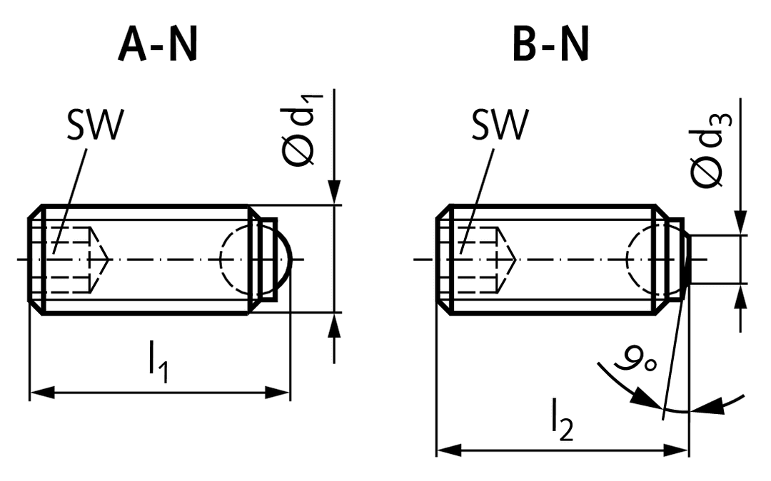 Ball-ended thrust screw stainless steel type A-N M5 x 8mm