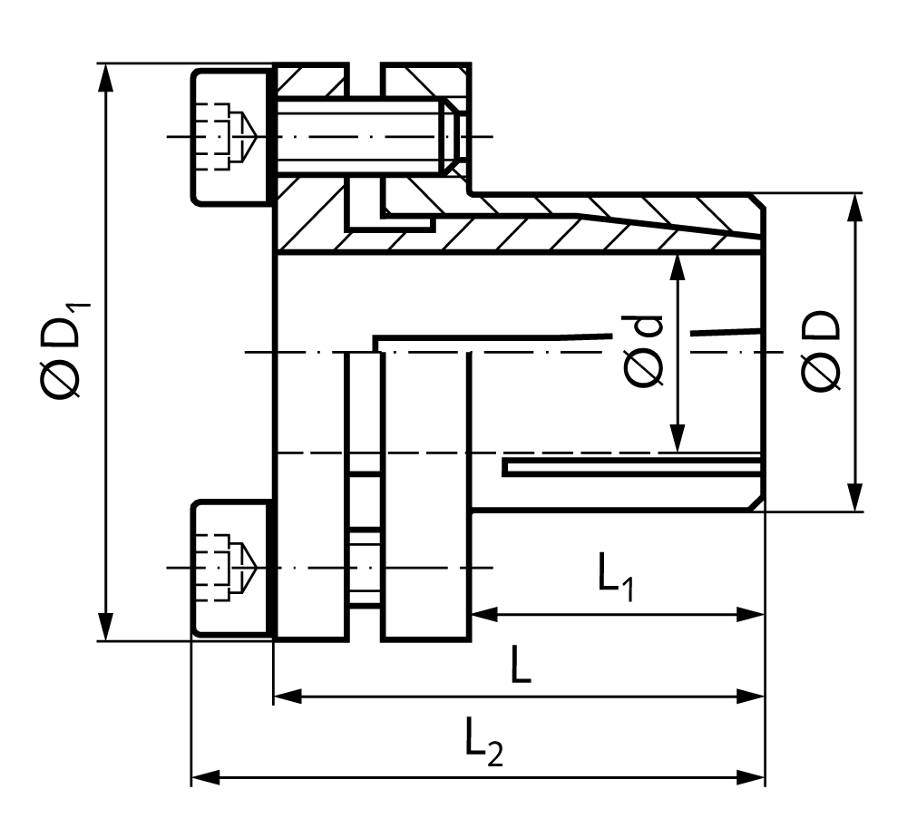 Clamping bush MSM-N stainless steel bore 14mm max. torque 48Nm