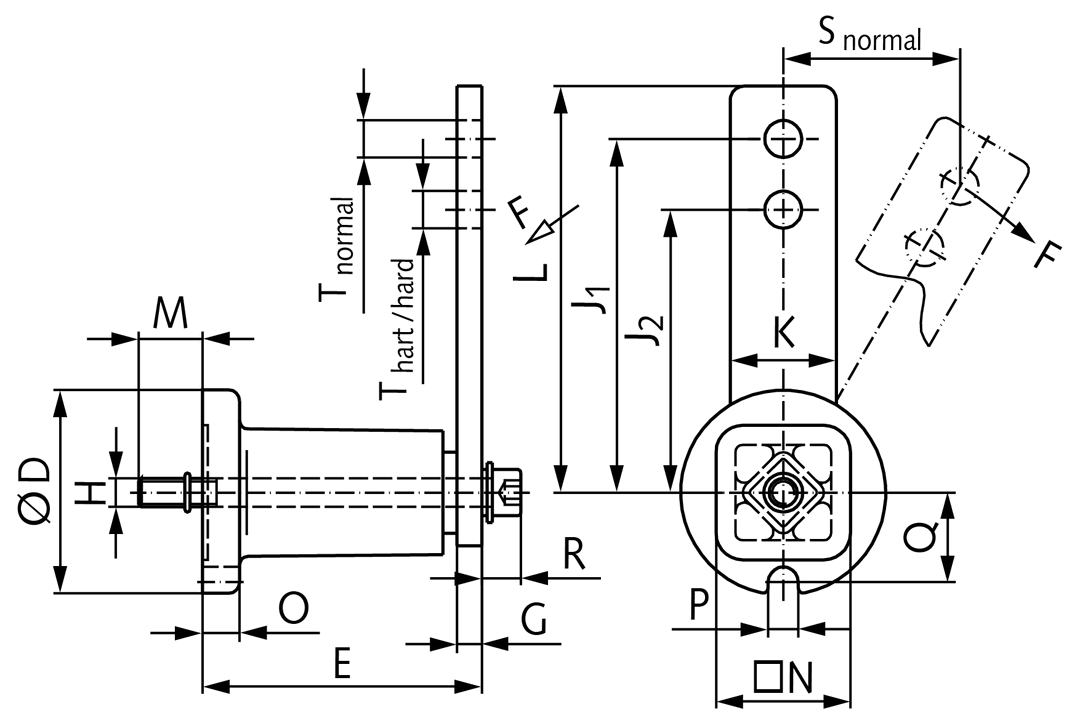Tensioning element for front mounting size 3 normal force 810 N hard 1050 N