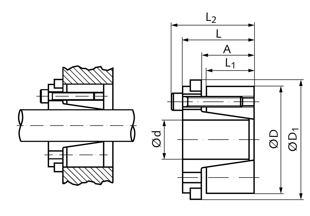 Locking assembly COM-C bore 20mm size 20-47 stainless steel 1.4401