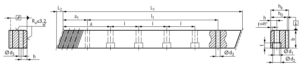 Precision gear rack made of steel 16MnCr5, module 4 1000mm long without bores; teeth hardened and all sides ground; teeth RH 19°31”42″