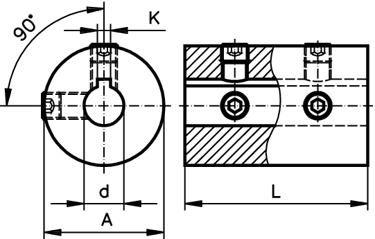 Set-screw coupling TR bore 35mm with keyway stainless steel 1.4305
