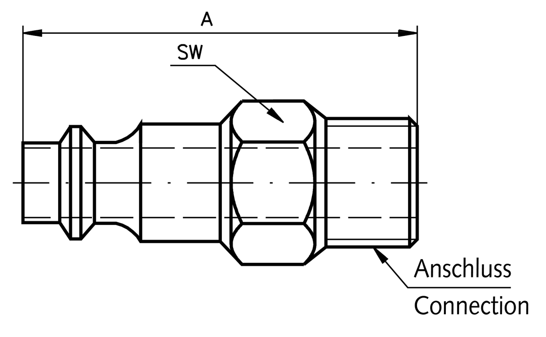 Hosetail with external thread for quick coupling G 3/8