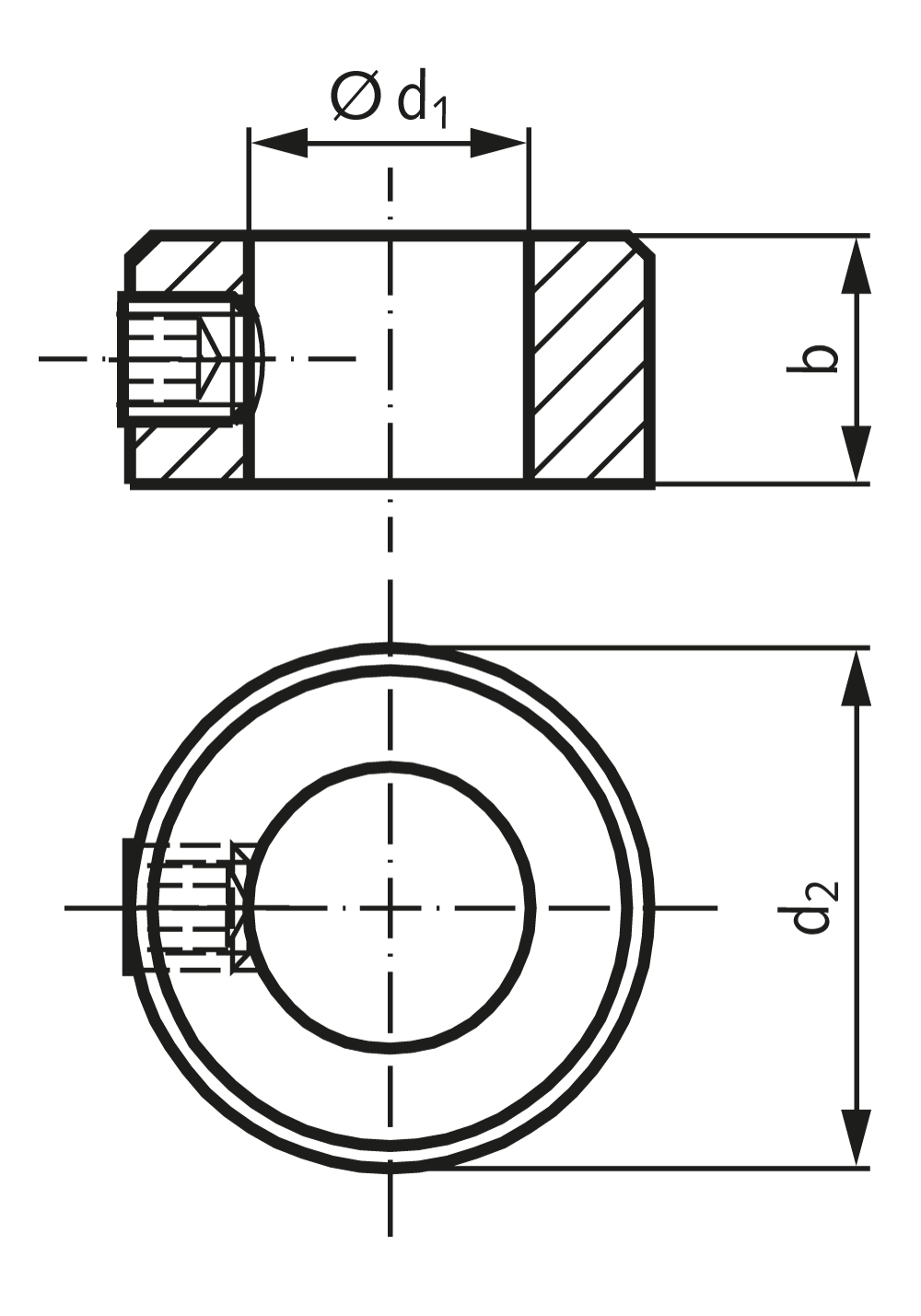 Shaft collar DIN 705 A bore 28mm set screw DIN EN ISO 4027 (old DIN 914)