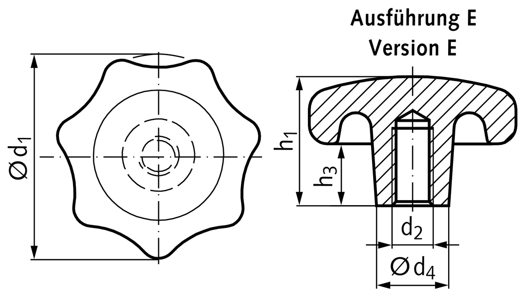 Star knob similar to DIN 6336 made from aluminium type E diameter 40mm
