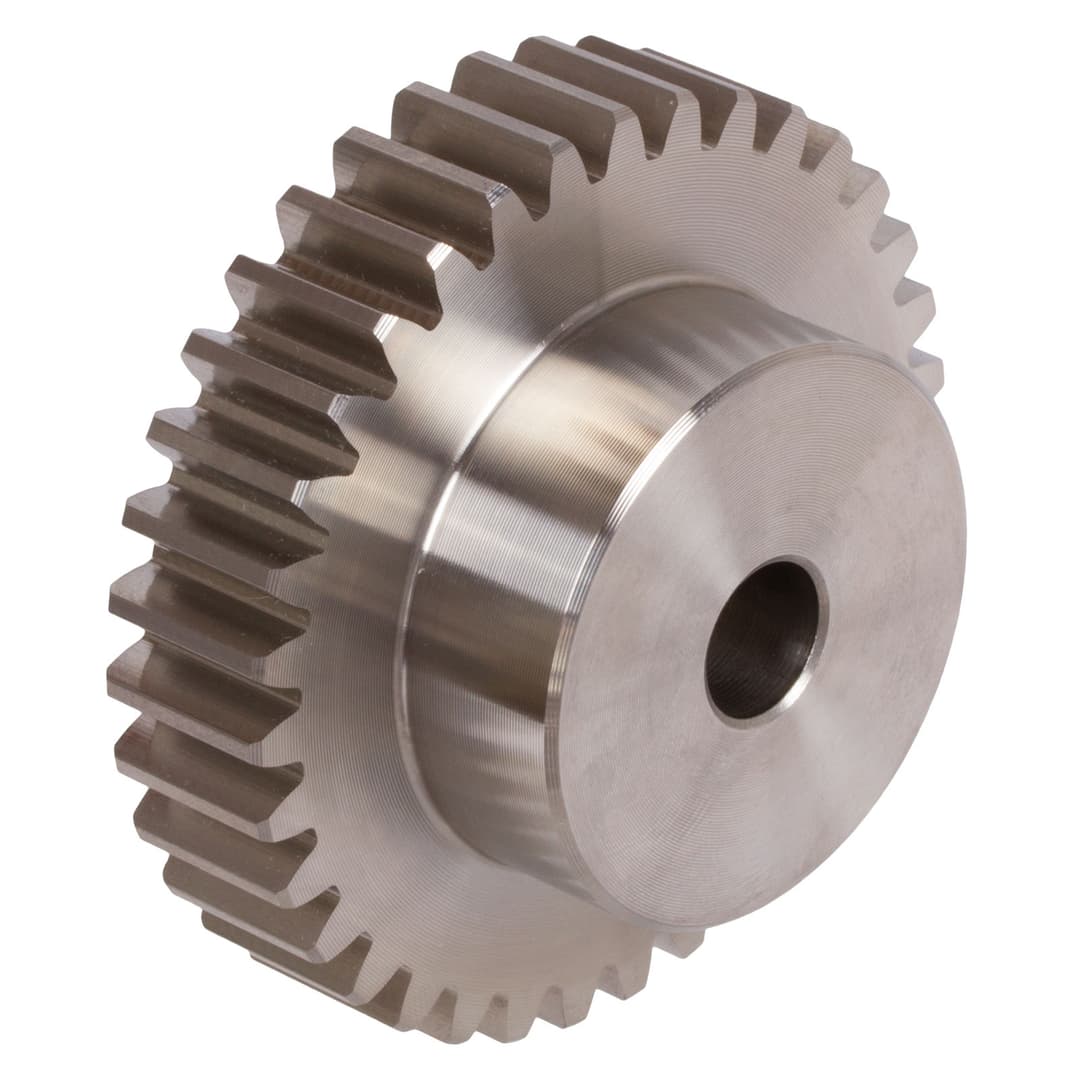 Spur gear made of stainless steel 1.4305 with hub module 2 14 teeth tooth width 16mm outside diameter 32mm