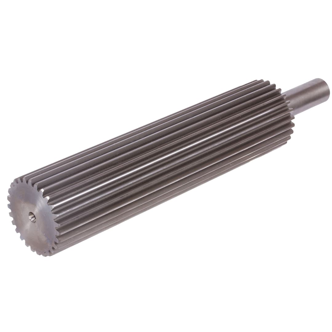 Spur gear shaft made from steel with one-sided hub module 1 13 teeth toothed length 150mm total length 200mm outside diameter 15mm
