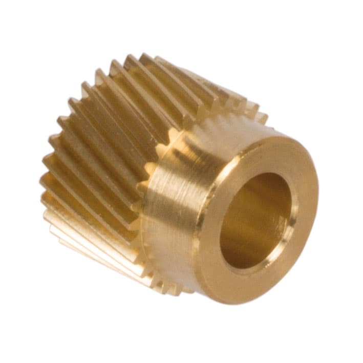 Spur gear made of brass Ms58 with hub module 0.3 24 teeth tooth width 5mm helical tooth 20° right handed outside diameter 8.3mm