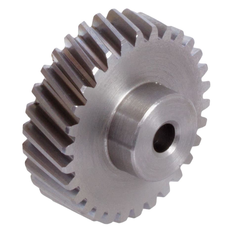 Spur gear made of steel C45 with hub module 1 36 teeth tooth width 10mm helical tooth 20° left handed outside diameter 40.3mm