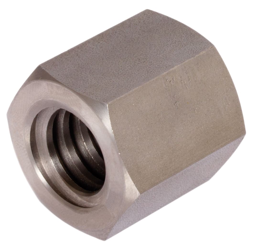 Hexagonal trapezoidal nut stainless 1.4305 Tr.24 x 5 single-start right length 36mm wrench size 36mm