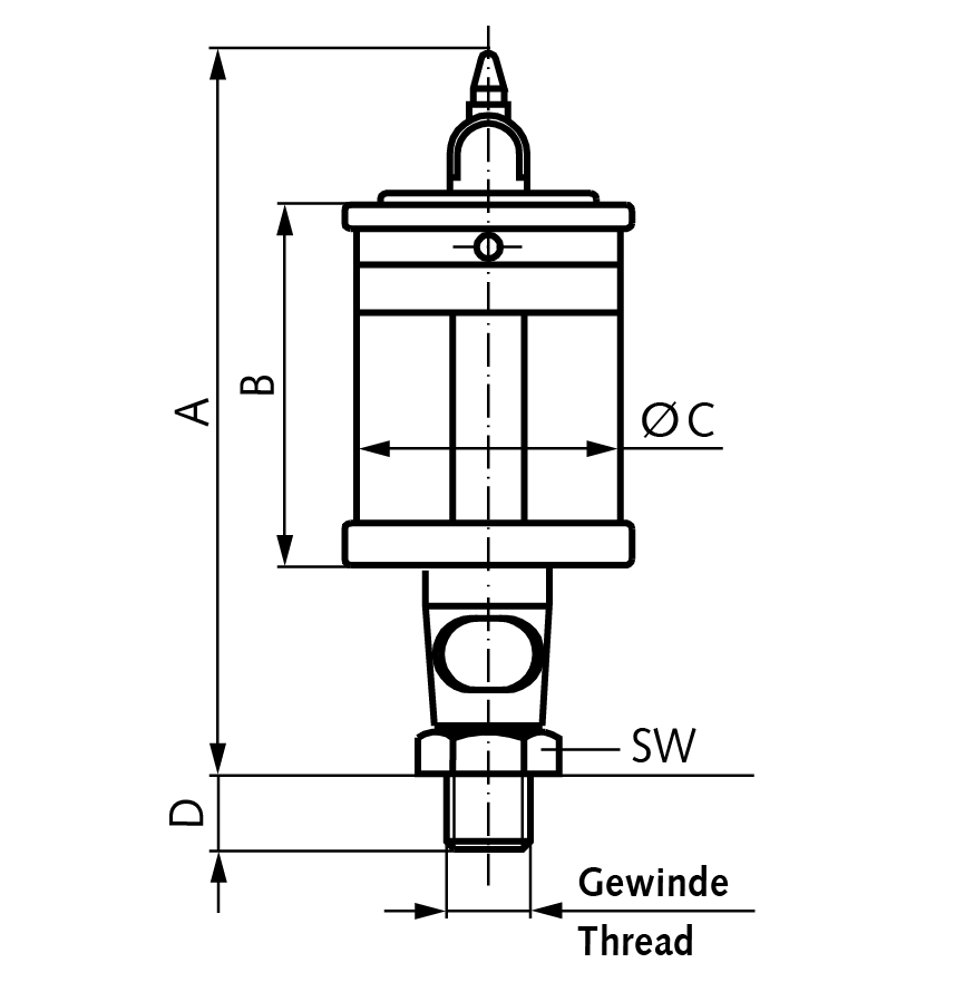 Drip feed oiler UNI drip dosing at the top capacity 500 ml thread G 1/2″