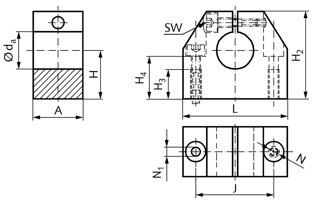 Precision shaft block GW-1 ISO series 1 for shaft diameter 6mm