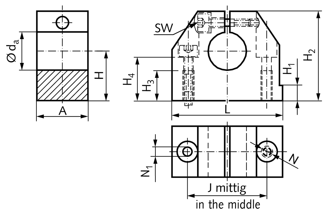 Precision shaft block GW-3 ISO series 3 for shaft diameter 25mm