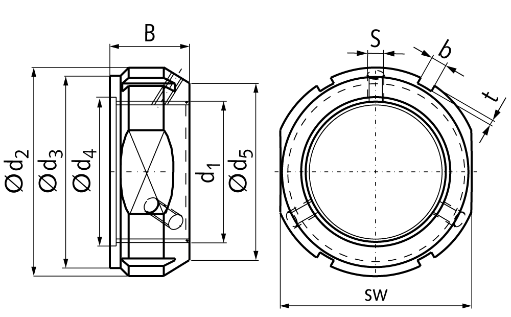 Locknut KMT-R 1 material 1.4301 M12x1