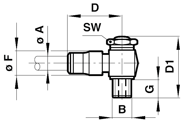 Swivel elbow adaptor with sealing ring tube outer diameter 6mm, thread M5