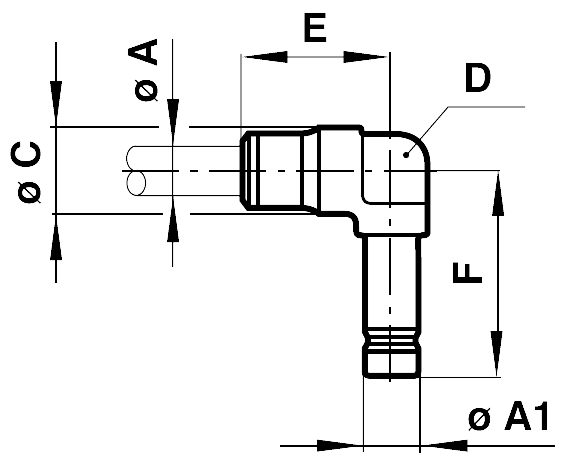 Elbow push-in connector tube outer diameter 8mm, pin outer diameter 8mm