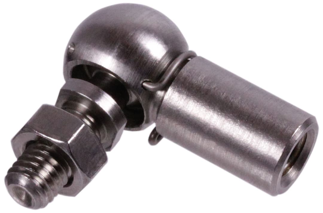 Angle joint DIN 71802 type CS with safety circlip size 8 thread M5 right with nut stainless steel 1.4301
